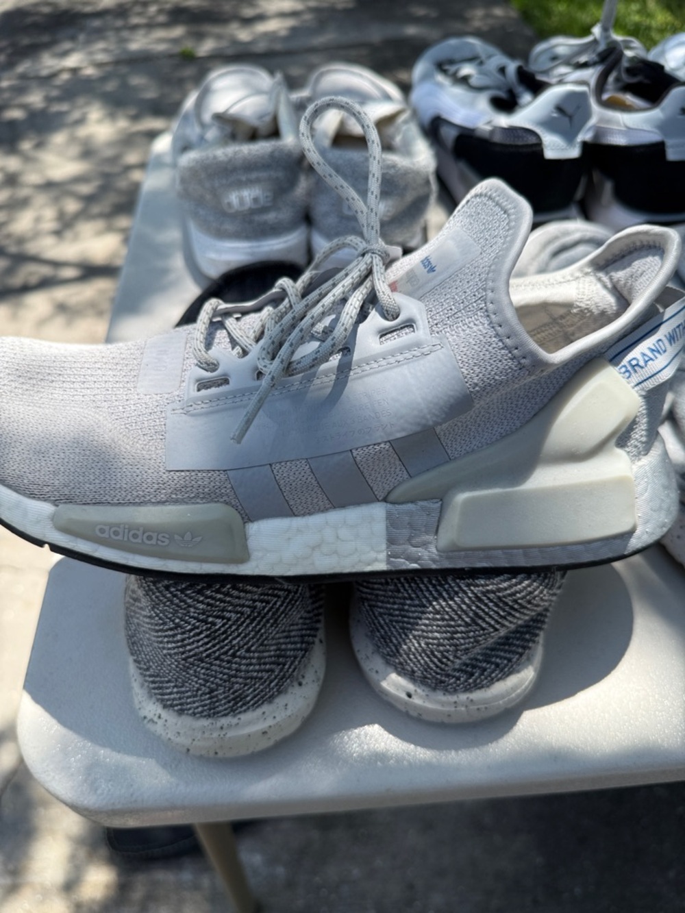 adidas nmd mens Gray Knit Lace-Up Sneakers - Picture 2 of 3